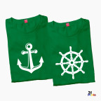 Nautical Duo – Anchor & Helm Steering Wheel Seafarer Couple T-Shirt