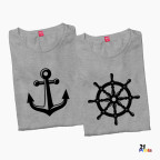 Nautical Duo – Anchor & Helm Steering Wheel Seafarer Couple T-Shirt