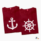 Nautical Duo – Anchor & Helm Steering Wheel Seafarer Couple T-Shirt