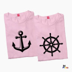Nautical Duo – Anchor & Helm Steering Wheel Seafarer Couple T-Shirt