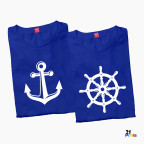 Nautical Duo – Anchor & Helm Steering Wheel Seafarer Couple T-Shirt
