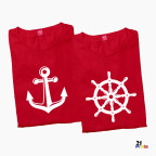 Nautical Duo – Anchor & Helm Steering Wheel Seafarer Couple T-Shirt