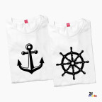 Nautical Duo – Anchor & Helm Steering Wheel Seafarer Couple T-Shirt