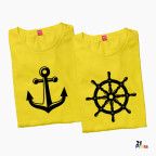 Nautical Duo – Anchor & Helm Steering Wheel Seafarer Couple T-Shirt
